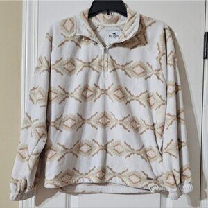 Hollister Cream and Brown Geometric Fleece Pullover